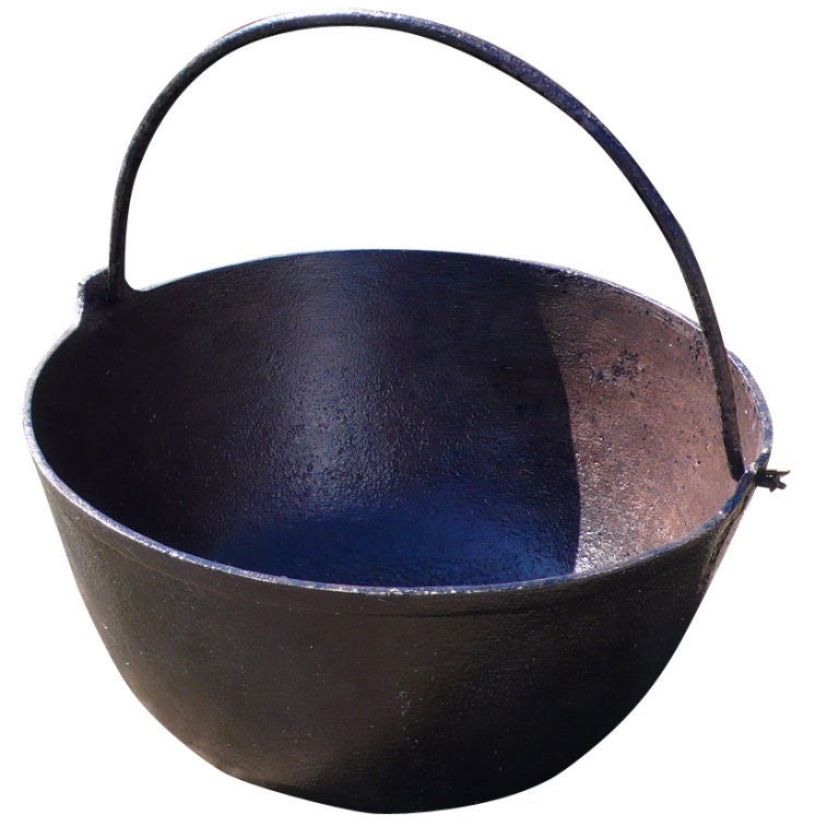 Antique Large Cast Iron Kettle With Handle