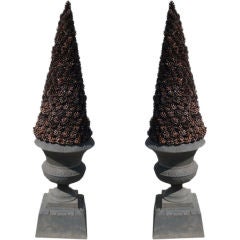 Vintage Pair of Decorative Irons Urns on Plinths