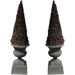 Pair of Decorative Irons Urns on Plinths