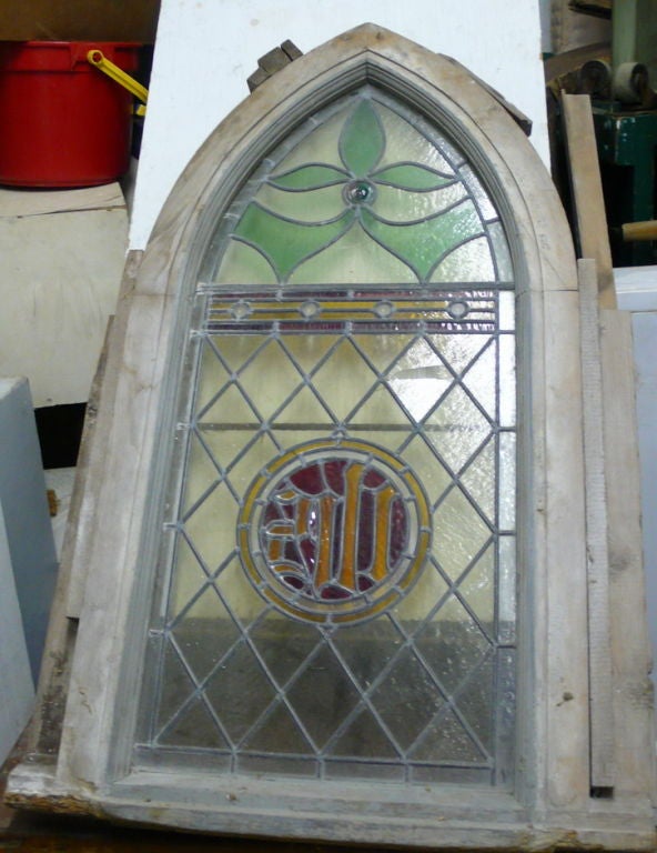 Large Old Pair of  Stained Glass Church Windows