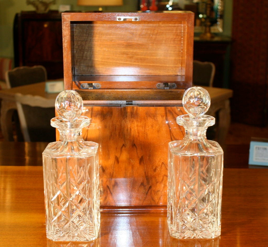 English Walnut Liquor Box with Decanters 1