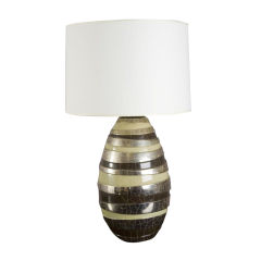 Pair of spiral designed  metallic glazed lamps.