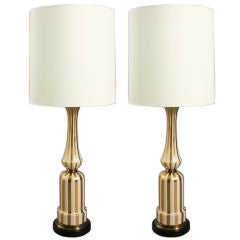 Pair of Italian Porcelain Lamps w/ Painted Gold Stripes