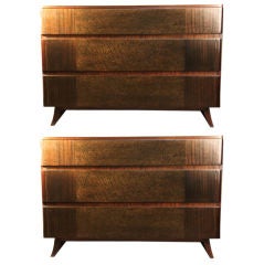 Pair of Large Dark Mahogany 
Burl Moderne Chests