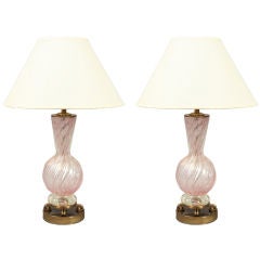 Pair of Twisted Murano Glass Lamps