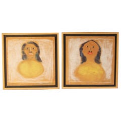 Used Pair of Portraits by Folk Artist Jimmy Lee Sudduth