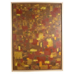 Abstract painting in rust and gold