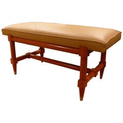 Leather & Wood Bench with Brass Details