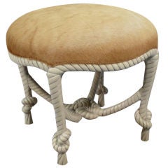 Twisted Rope Ottoman Upholstered in Cowhide