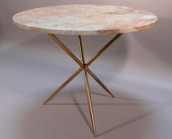 Solid Brass Tripod Table with Marble Top in the Style of Gio Ponti