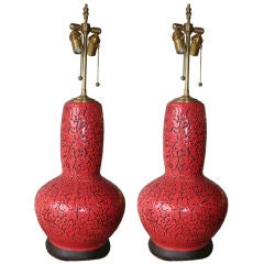 Pair of 1950
s hand made Artistic vases with lamp application.