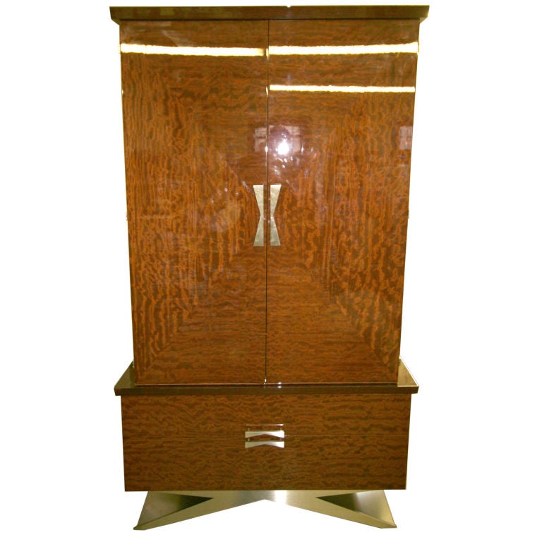 Elegant Sapelle Armoire over chest in a high-gloss finish