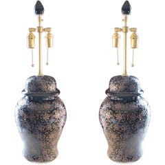 Pair of textured Chinese style Ginger Jars with lamp application