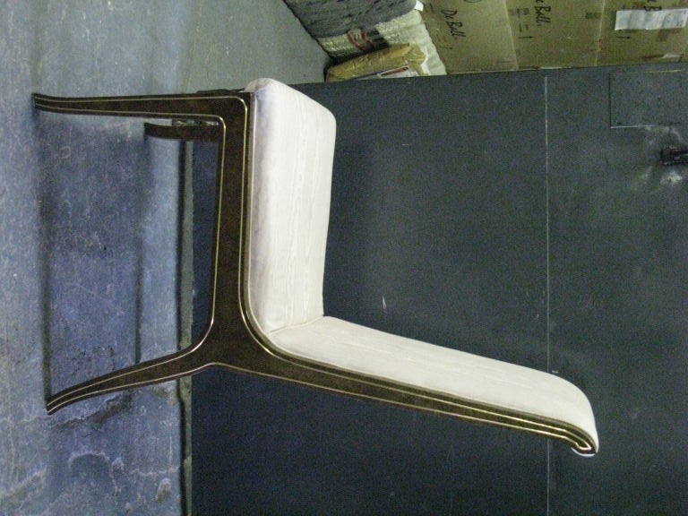 Set of 8 Mid century Burled Walnut Dining chairs with brass inlays by Mastercraft.  2 Host chairs and 6 side chairs.