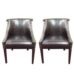 Pair English of pull hide leather library chairs