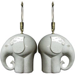 Pair of ceramic 1960's elephants with lamp application.