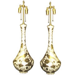 Pair of elegant crackled finish Chinoiserie table lamps.