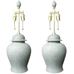 Pair of elegant gray lidded ginger jars  with lamp application.