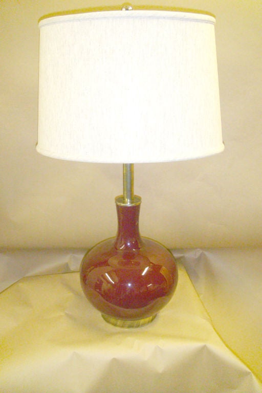 French 1980's Pair of gourde shape glass lamps.