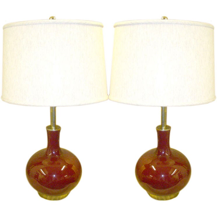 1980's Pair of gourde shape glass lamps.