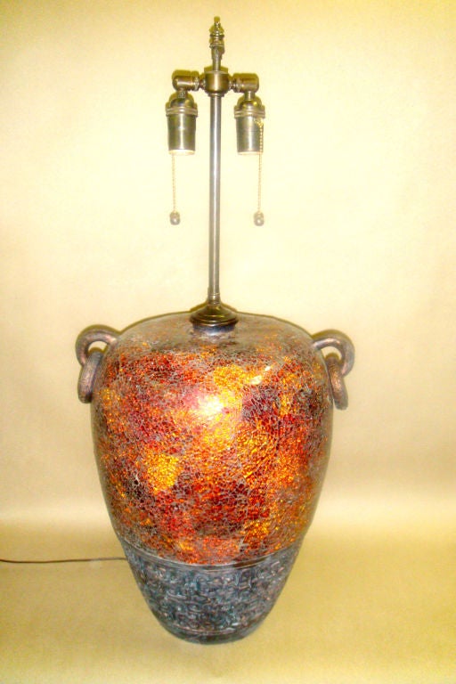 Pair of 1970's crackled glass Table lamps.Great details and color.