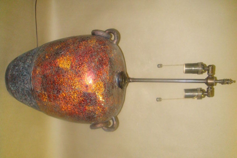 Pair of 1970's crackled glass Table lamps In Excellent Condition For Sale In Bronx, NY
