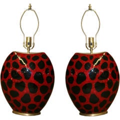 Pair of whimsical "ladybug" table lamps.