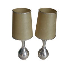 Pair of Silver Plated Bud Vase Lamps with Vellum Shades