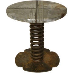 Reclaimed Round Industrial Spring Side Table