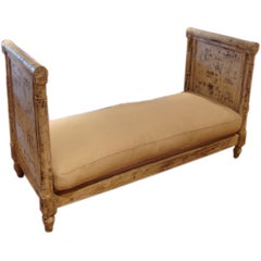 French Cream Carved Wood Daybed with Cushion