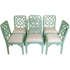 Set of Six Blue Green Lacquer Chippendale Chairs