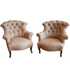 Pair of Napoleon III Tufted Back Chaffeuses