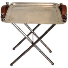 Vintage Drinks Table with Leather Handles and Removable Tray