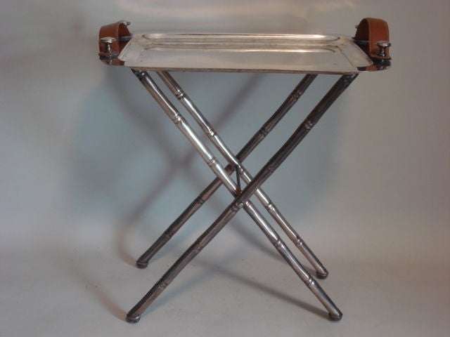 Vintage Drinks Table with Leather Handles and Removable Tray