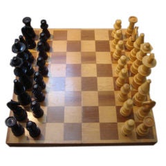 Large Vintage Chess Set with Wooden Board Box