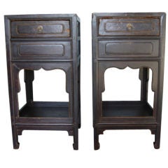 Antique Pair of Chinese Elmwood Flower Stand Side Tables
