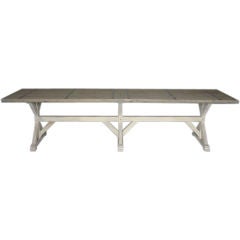 Retro Belgian Painted Plank Top Dining Table with Metal Banding