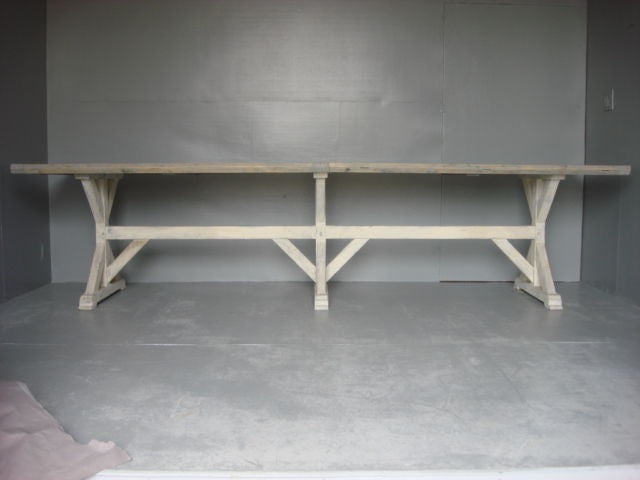 Belgian Painted Plank Top Dining Table with Metal Banding
