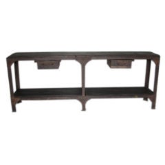 French Metal Frame Store Console with Wood Shelves