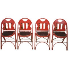 Set of Four Red Mah Jong Wrought Iron Chairs
