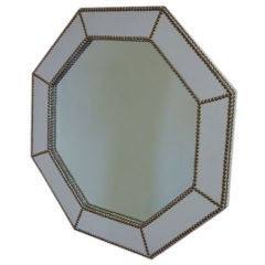 White Faux Ostrich Leather Octagonal Mirror