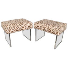 Pair of Vintage Petite Lucite Upholstered Benches