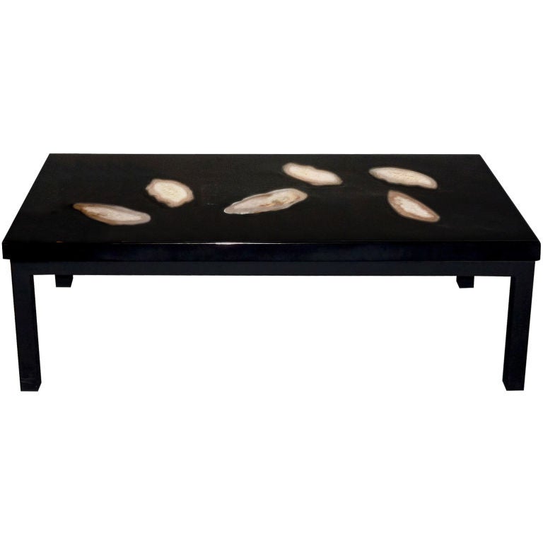 Signed Ado Chale Black Resin and Agate Coffee Table For Sale