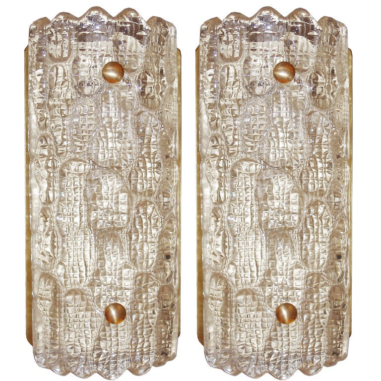 Pair of Carl Fagerlund for Orrefors Glass Sconces For Sale