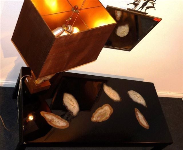 Signed Ado Chale Black Resin and Agate Coffee Table