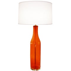 Vintage Blenko Large Orange Glass Lamp