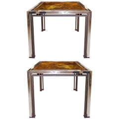 Pair/ French Chrome, Brass & Gold Distressed Mirror Side Tables