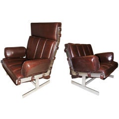 Pair of Arne Norell Steel and Leather Club Chairs