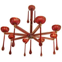 Early Barovier 8 Arm Deep Red & Clear Glass Chandelier