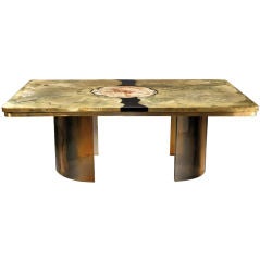 Vintage Armand Jonckers Bronze, Resin and Fossilised Wood Table